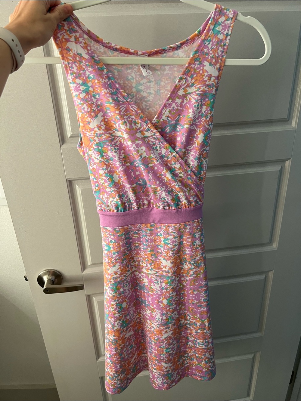 Sleeveless Floral Surplice Summer Athletic Dress in Pink
